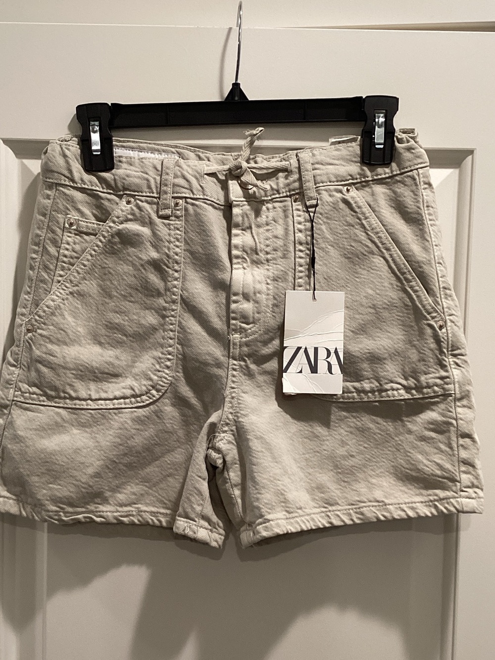 ZARA Beige Cotton Utility Shorts with Drawstring